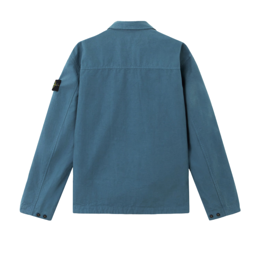Surchemise zippée STONE ISLAND coton bio délavé bleu poches plaquées