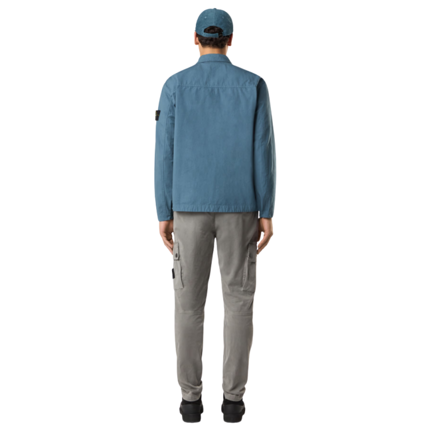 Surchemise zippée STONE ISLAND coton bio délavé bleu poches plaquées