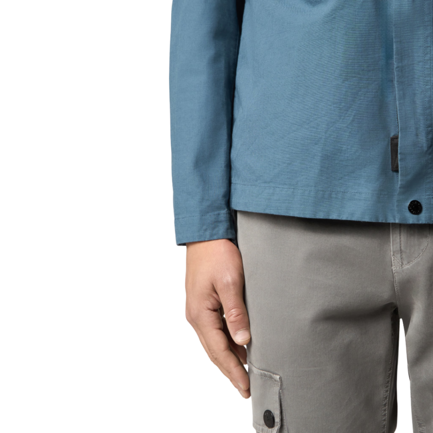 Surchemise zippée STONE ISLAND coton bio délavé bleu poches plaquées