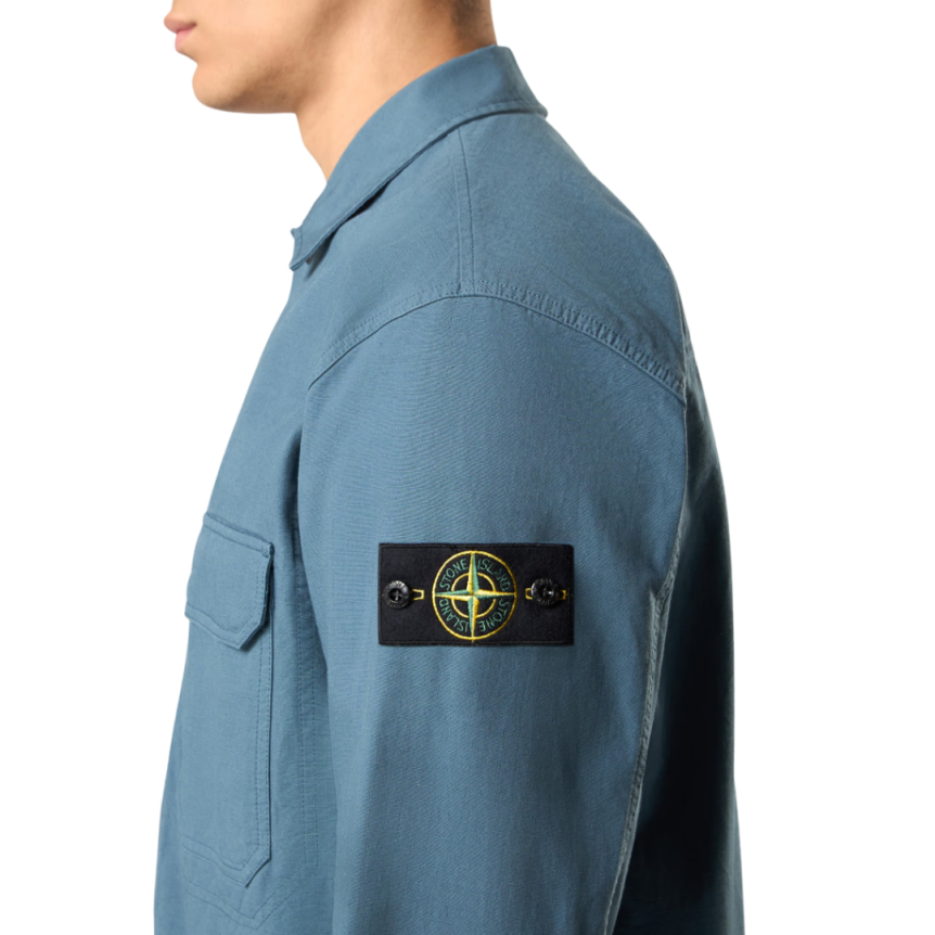 Surchemise zippée STONE ISLAND coton bio délavé bleu poches plaquées