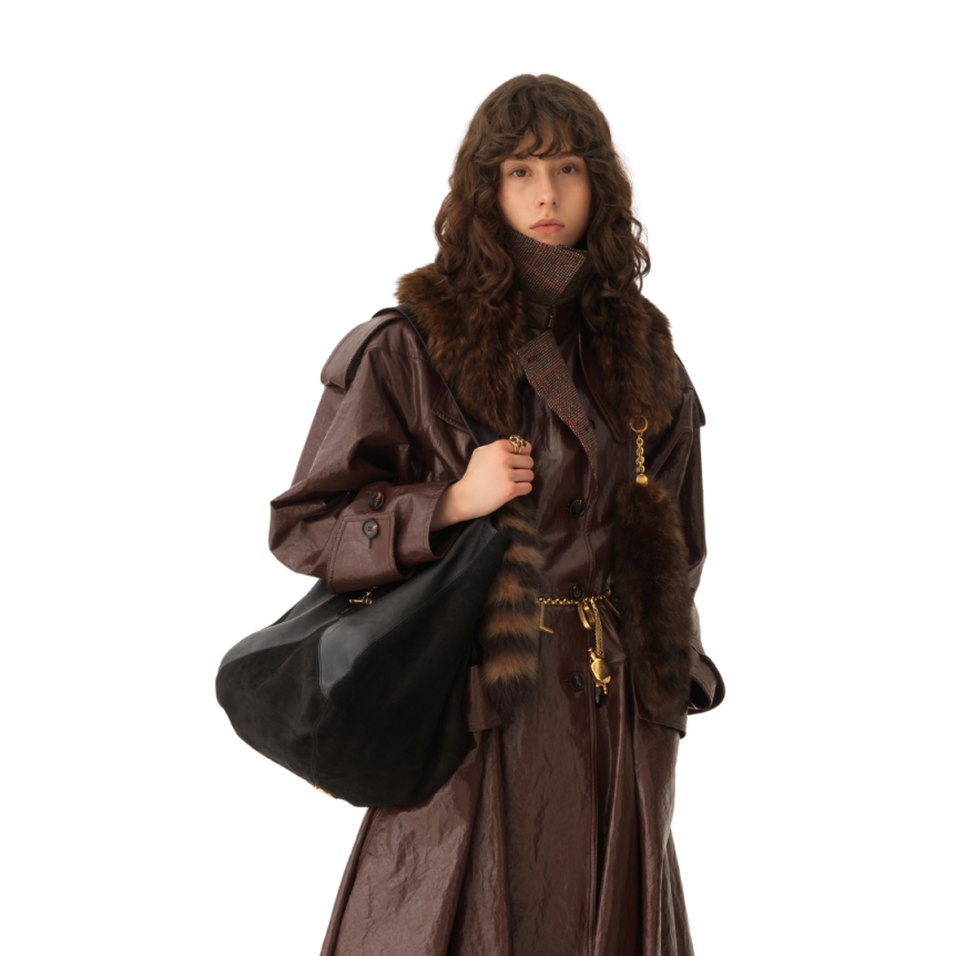 Sac porté épaule CHLOE Balloon Grand Hobo patchwork cuir velours marron chocolat