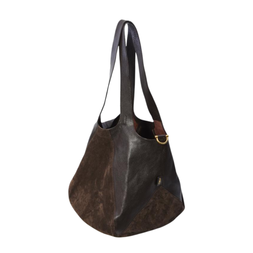 Sac porté épaule CHLOE Balloon Grand Hobo patchwork cuir velours marron chocolat