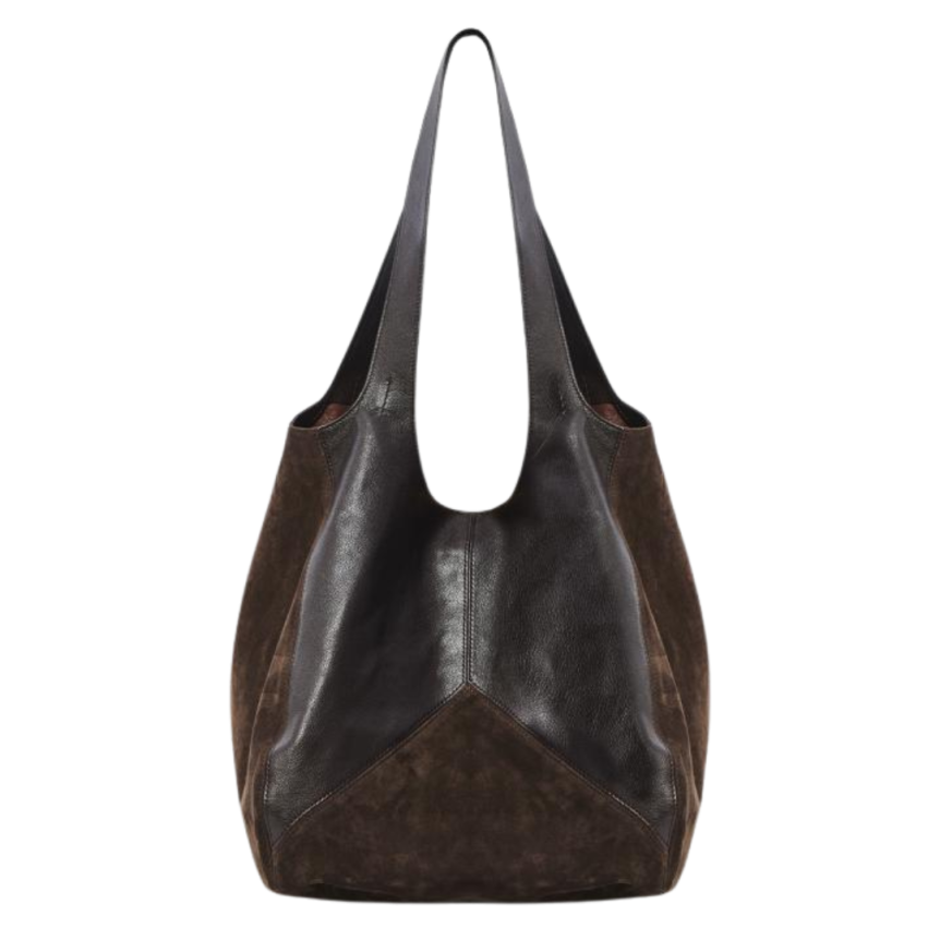 Sac porté épaule CHLOE Balloon Grand Hobo patchwork cuir velours marron chocolat