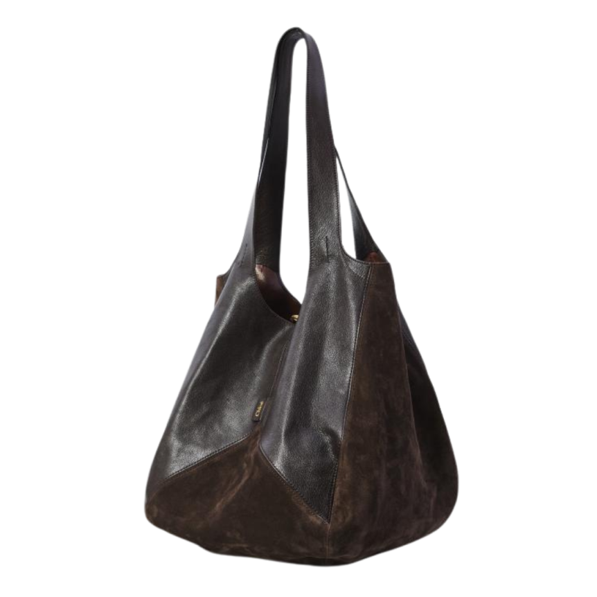 Sac porté épaule CHLOE Balloon Grand Hobo patchwork cuir velours marron chocolat