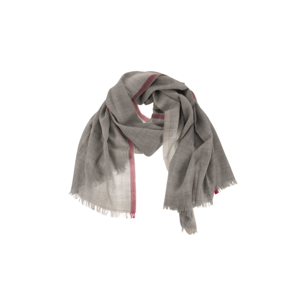 Echarpe BRUNELLO CUCINELLI laine grise rayures bordeaux