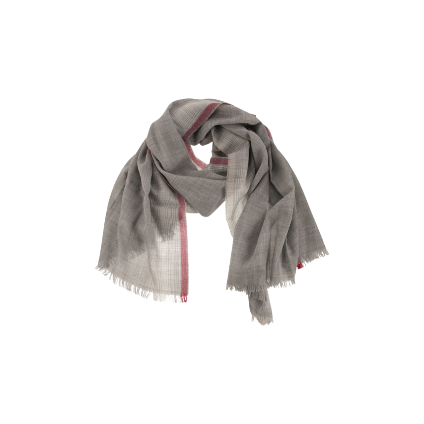 Echarpe BRUNELLO CUCINELLI laine grise rayures bordeaux