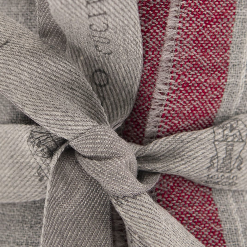 Echarpe BRUNELLO CUCINELLI laine grise rayures bordeaux