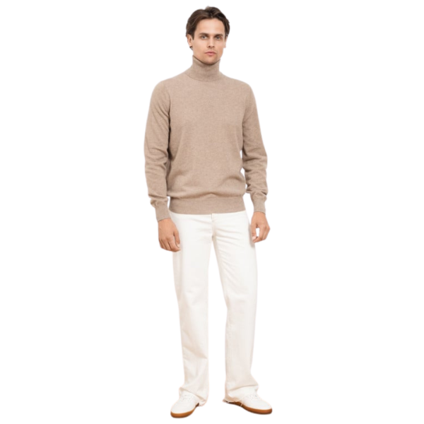 Pull manche longue BRUNELLO CUCINELLI col roulé cachemire beige