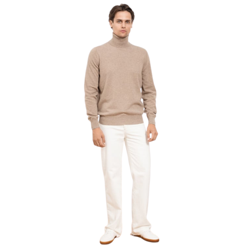 Pull manche longue BRUNELLO CUCINELLI col roulé cachemire beige