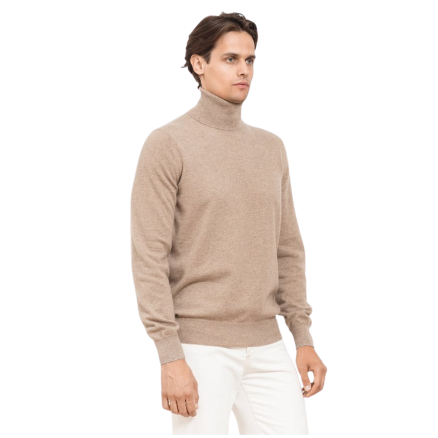 Pull manche longue BRUNELLO CUCINELLI col roulé cachemire beige