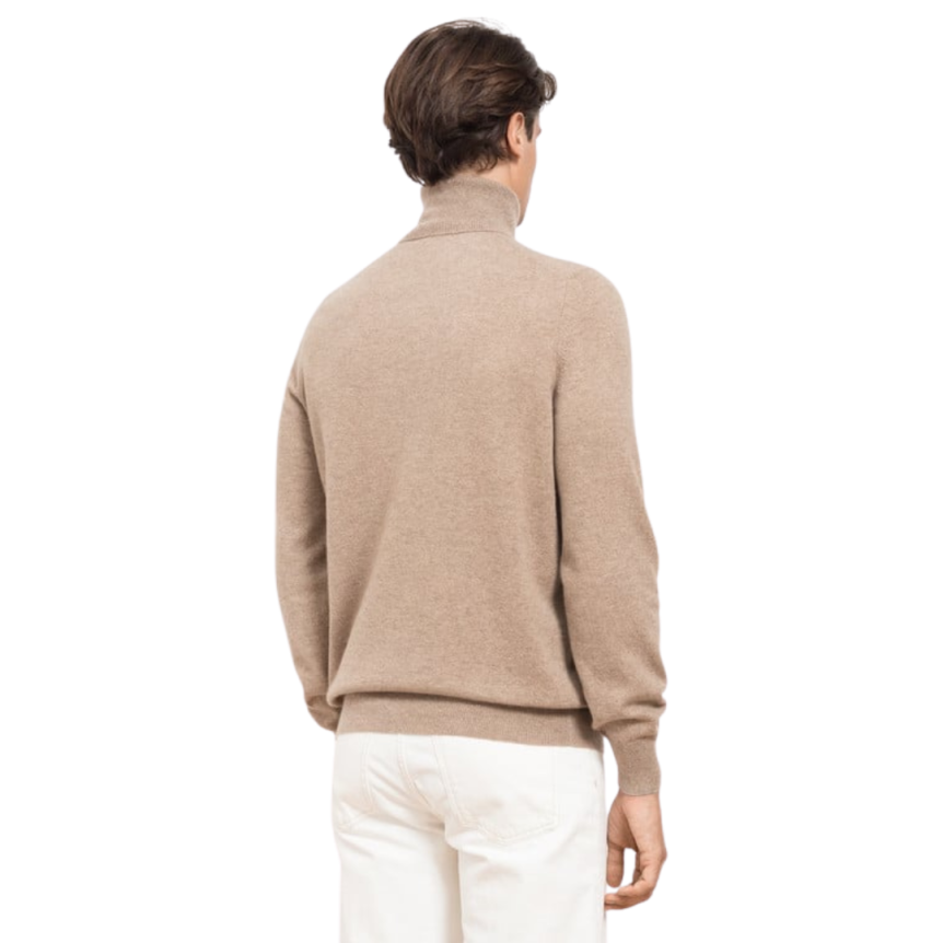 Pull manche longue BRUNELLO CUCINELLI col roulé cachemire beige