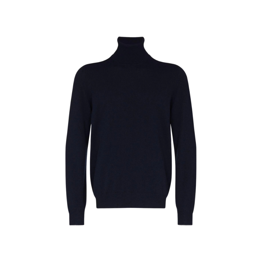 Brunello Cucinelli Pull manche longue col roulé cachemire Bleu Marine