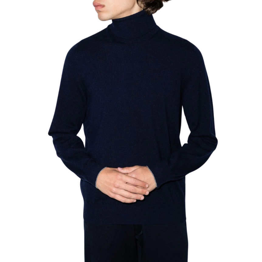 Brunello Cucinelli Pull manche longue col roulé cachemire Bleu Marine