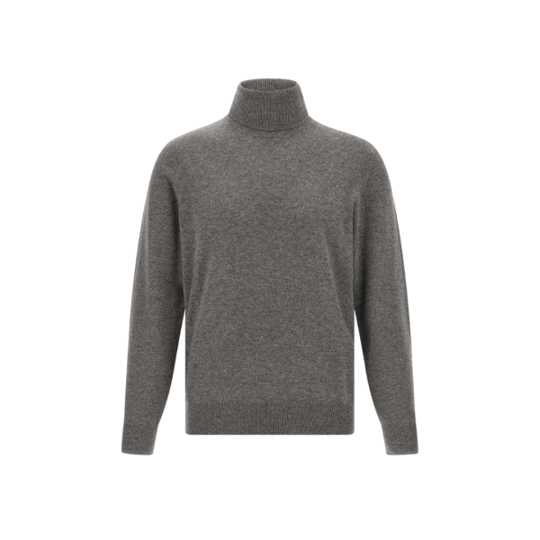 Brunello Cucinelli Pull manche longue col roulé cachemire gris foncé