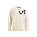 Pull col rond laine mélangée écru OFF WHITE noir