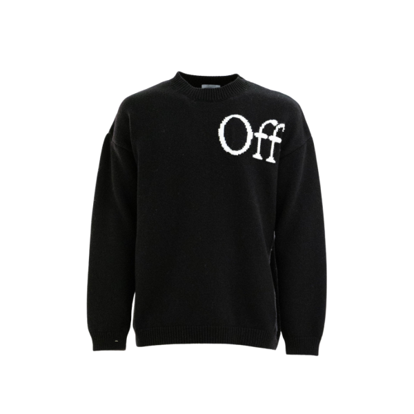 Pull col rond laine mélangée noir OFF WHITE blanc