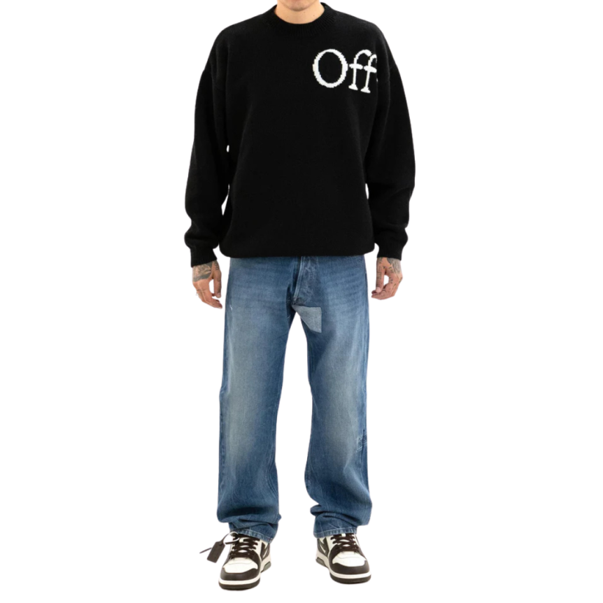 Pull col rond laine mélangée noir OFF WHITE blanc