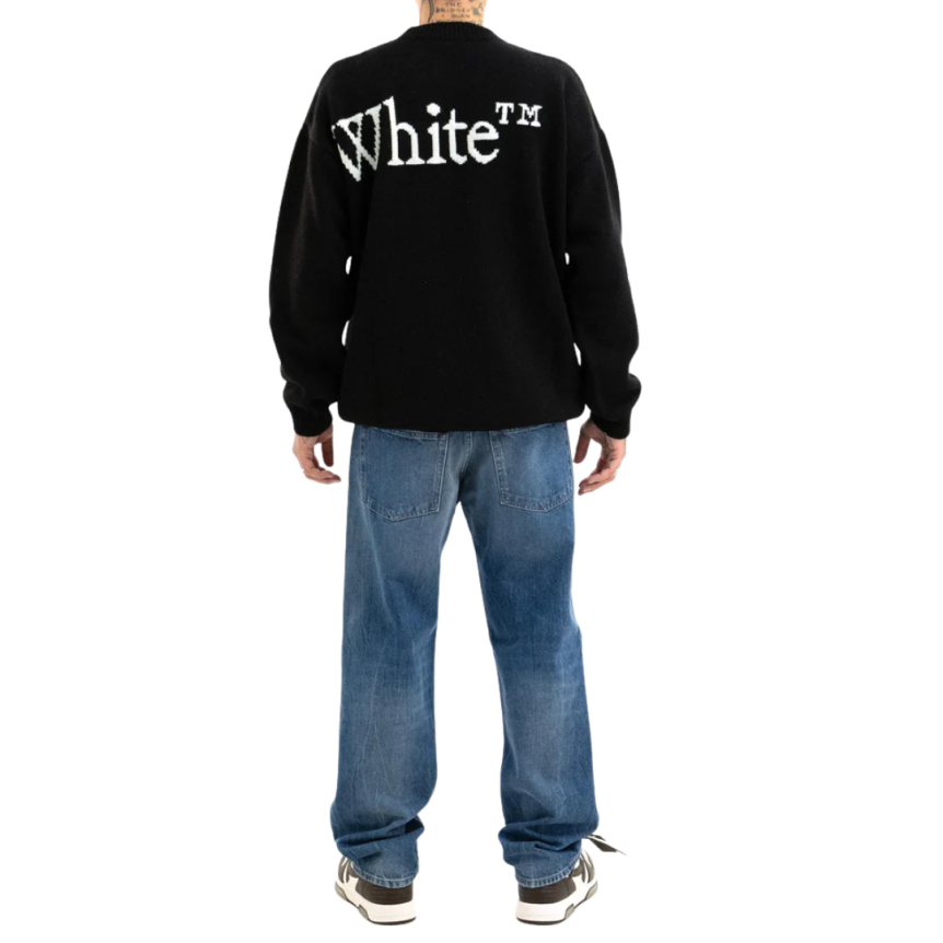 Pull col rond laine mélangée noir OFF WHITE blanc