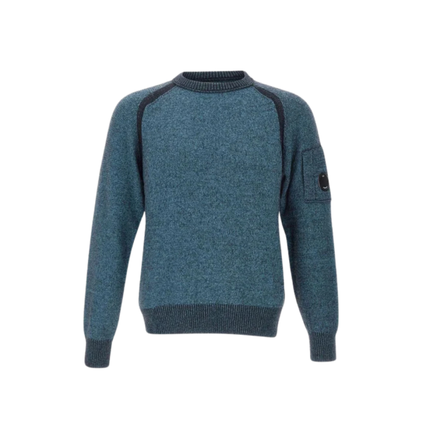 Pull col rond CP COMPANY tricot polaire laine polyester chenille bleu chiné