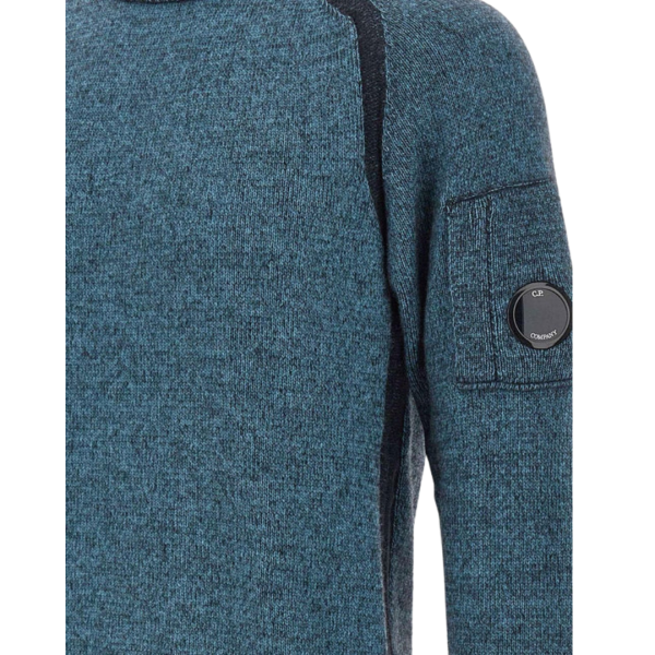 Pull col rond CP COMPANY tricot polaire laine polyester chenille bleu chiné