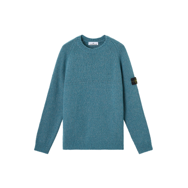 Pull col rond STONE ISLAND maille laine vierge mélangée bleu pétrole chiné