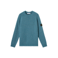 Pull col rond maille laine vierge mélangée bleu pétrole chiné