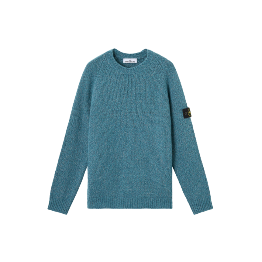 Pull col rond STONE ISLAND maille laine vierge mélangée bleu pétrole chiné
