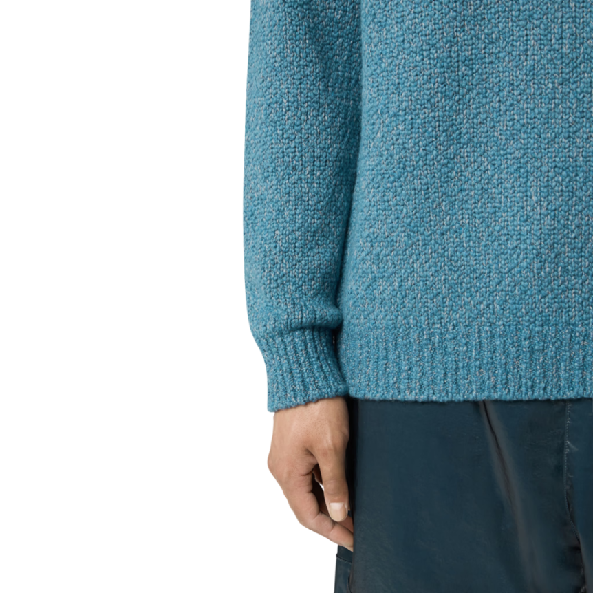 Pull col rond STONE ISLAND maille laine vierge mélangée bleu pétrole chiné