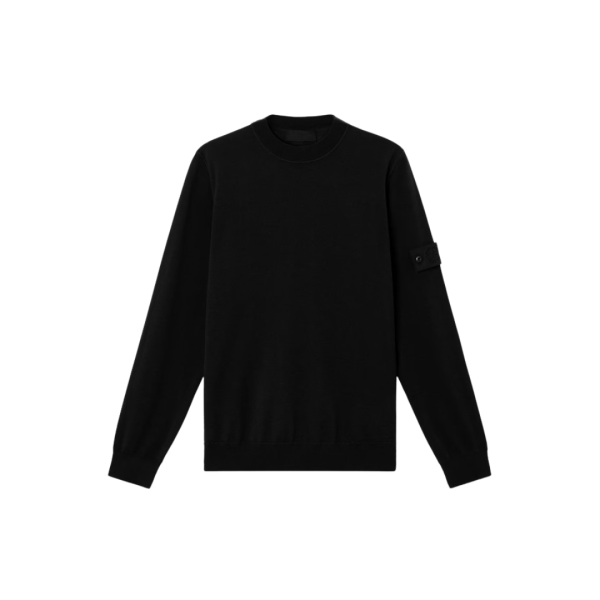 Pull col rond STONE ISLAND pure laine noire Ghost collection