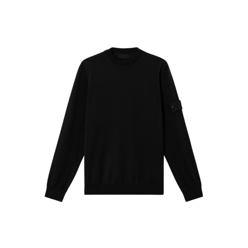 Pull col rond STONE ISLAND pure laine noire Ghost collection