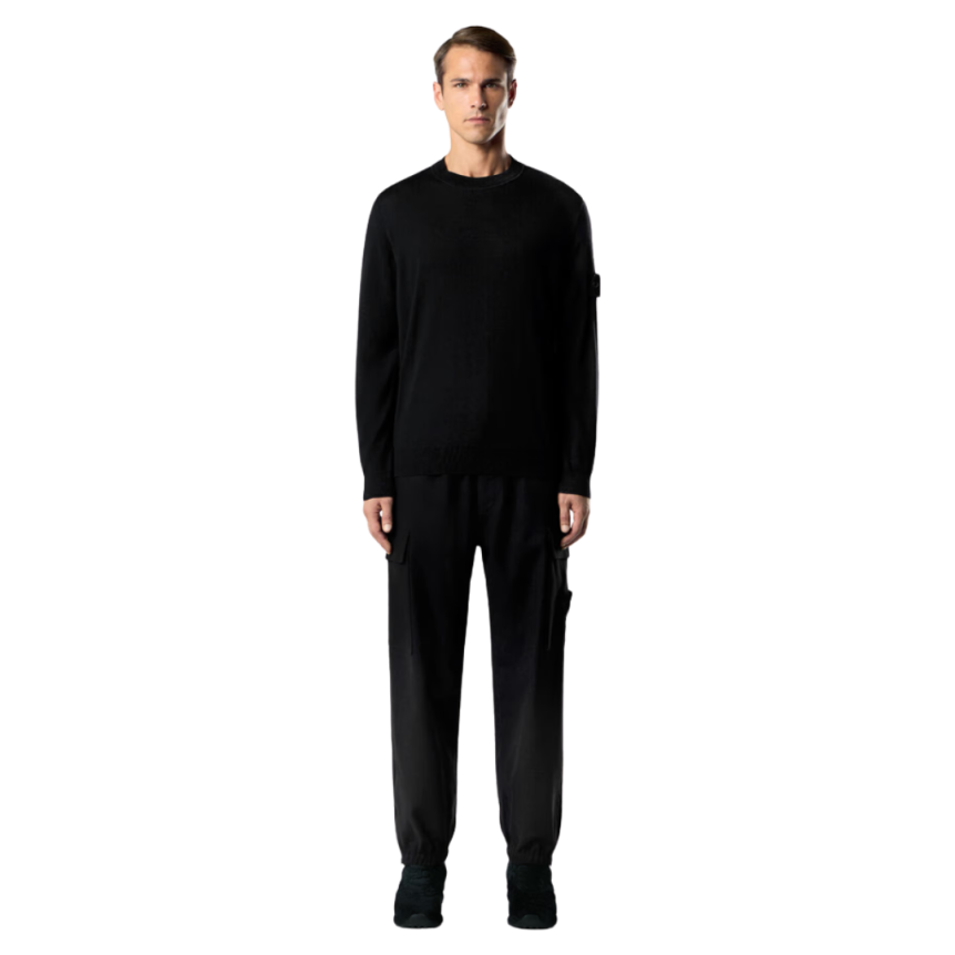 Pull col rond STONE ISLAND pure laine noire Ghost collection
