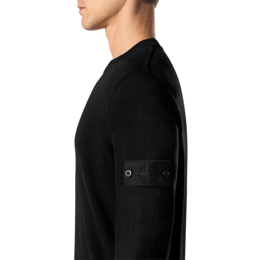 Pull col rond STONE ISLAND pure laine noire Ghost collection