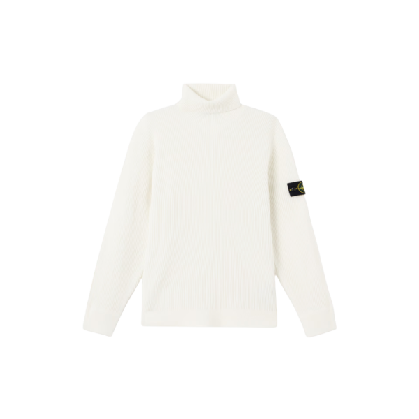 Pull col roulé STONE ISLAND laine côtelée écru