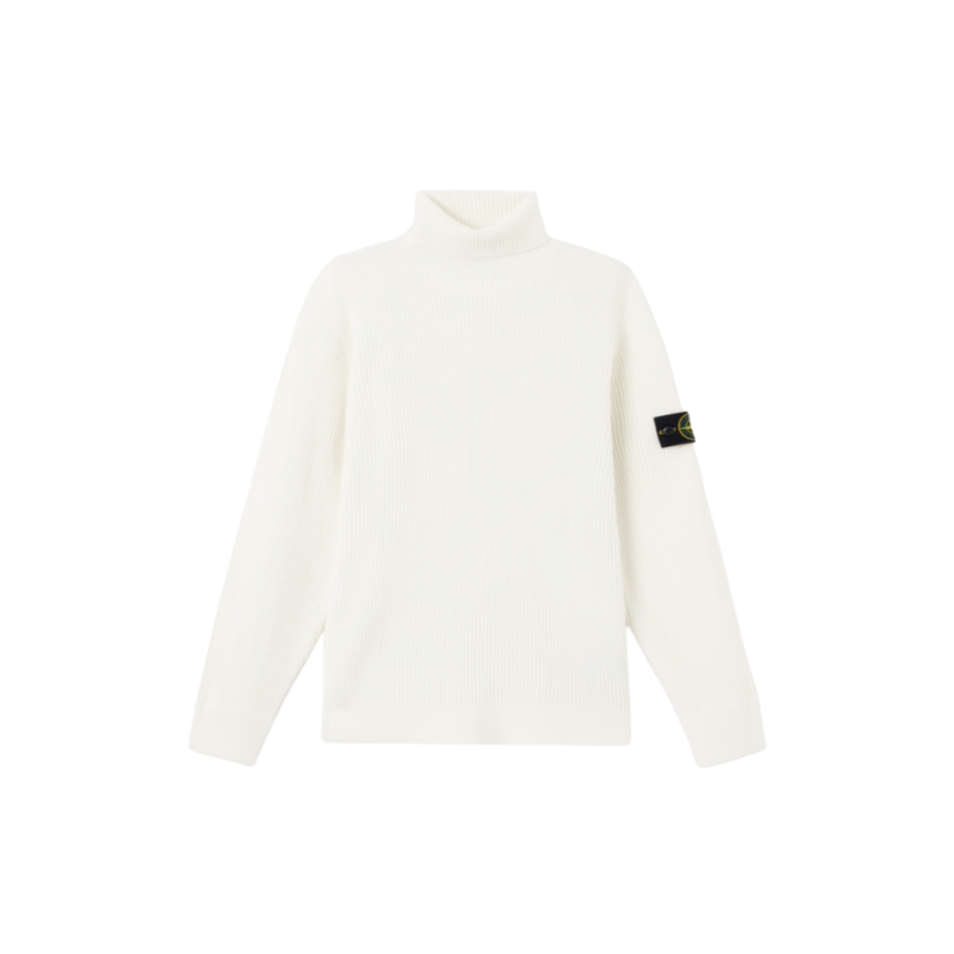 Pull col roulé STONE ISLAND laine côtelée écru