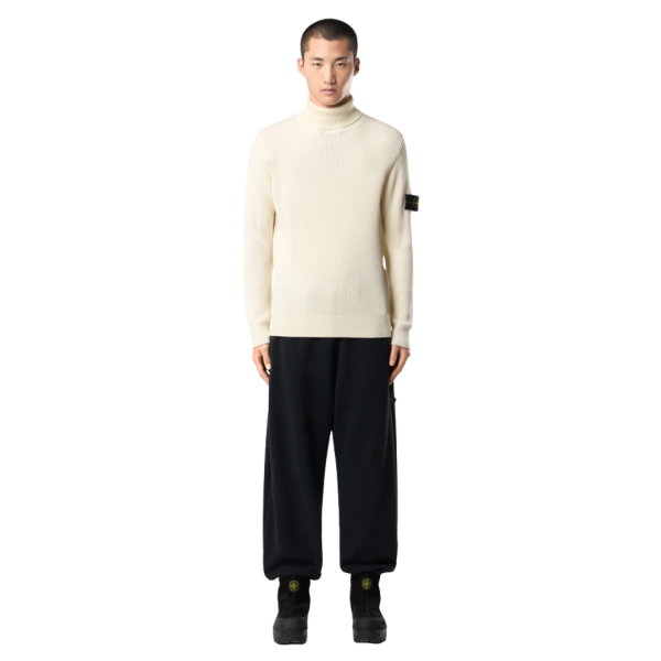 Pull col roulé STONE ISLAND laine côtelée écru