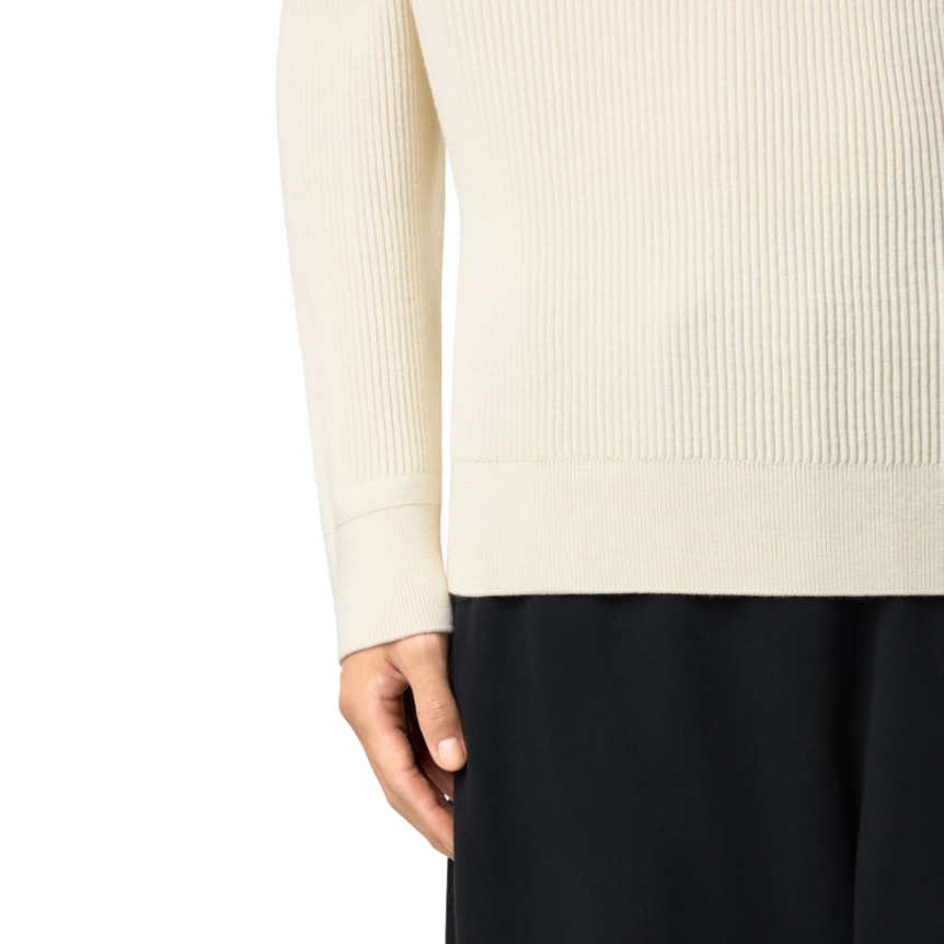 Pull col roulé STONE ISLAND laine côtelée écru