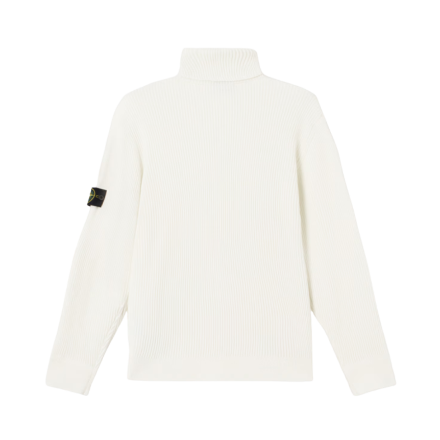 Pull col roulé STONE ISLAND laine côtelée écru