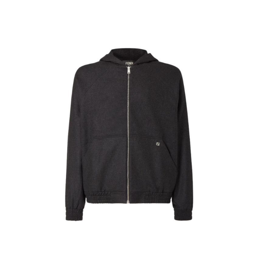 Sweat-shirt à capuche blouson zippé FENDI cachemire gris foncé