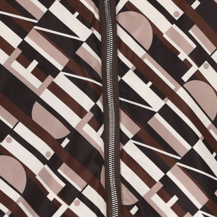 Blouson zippé FENDI doudoune à capuche nylon marron chocolat réversible multi logo