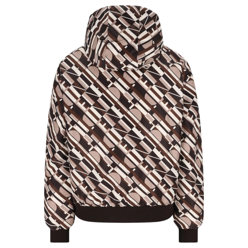 Blouson zippé FENDI doudoune à capuche nylon marron chocolat réversible multi logo