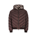 Blouson zippé doudoune à capuche nylon marron chocolat réversible multi logo