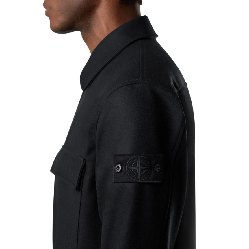 Surchemise STONE ISLAND flanelle laine nylon noir Ghost Collection