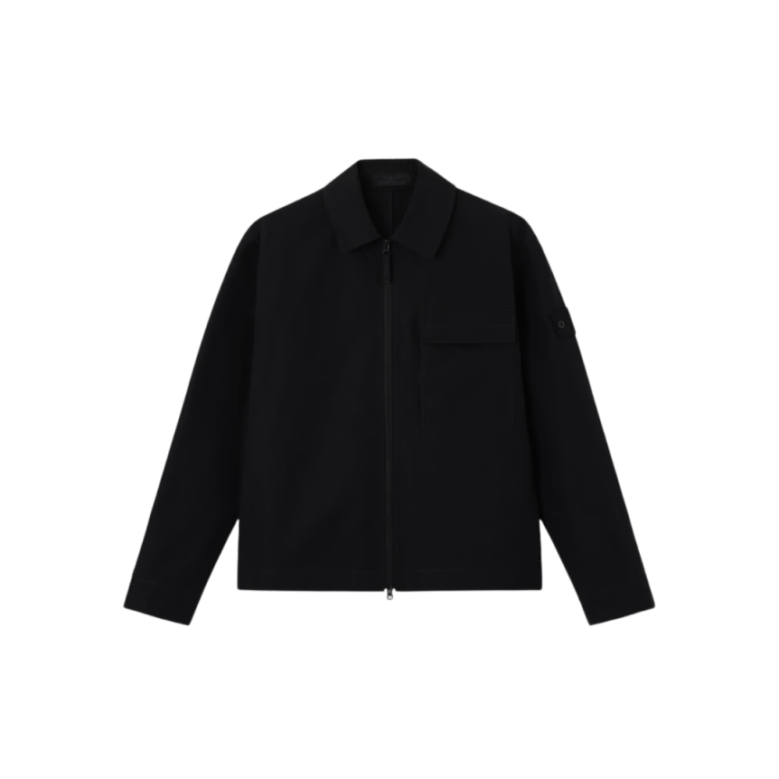 Chemise zippée STONE ISLAND toile coton bio noir poches Ghost Collection