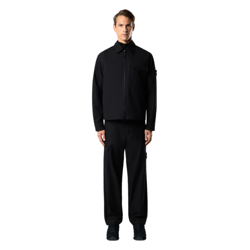 Chemise zippée STONE ISLAND toile coton bio noir poches Ghost Collection