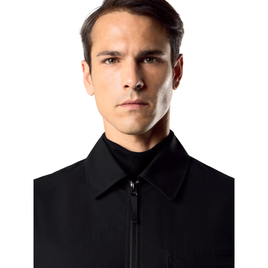 Chemise zippée STONE ISLAND toile coton bio noir poches Ghost Collection