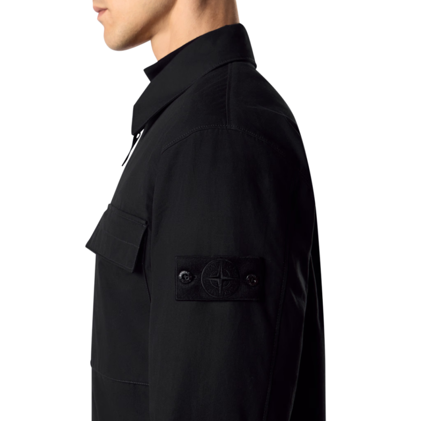 Chemise zippée STONE ISLAND toile coton bio noir poches Ghost Collection