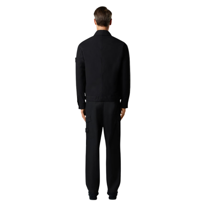 Chemise zippée STONE ISLAND toile coton bio noir poches Ghost Collection