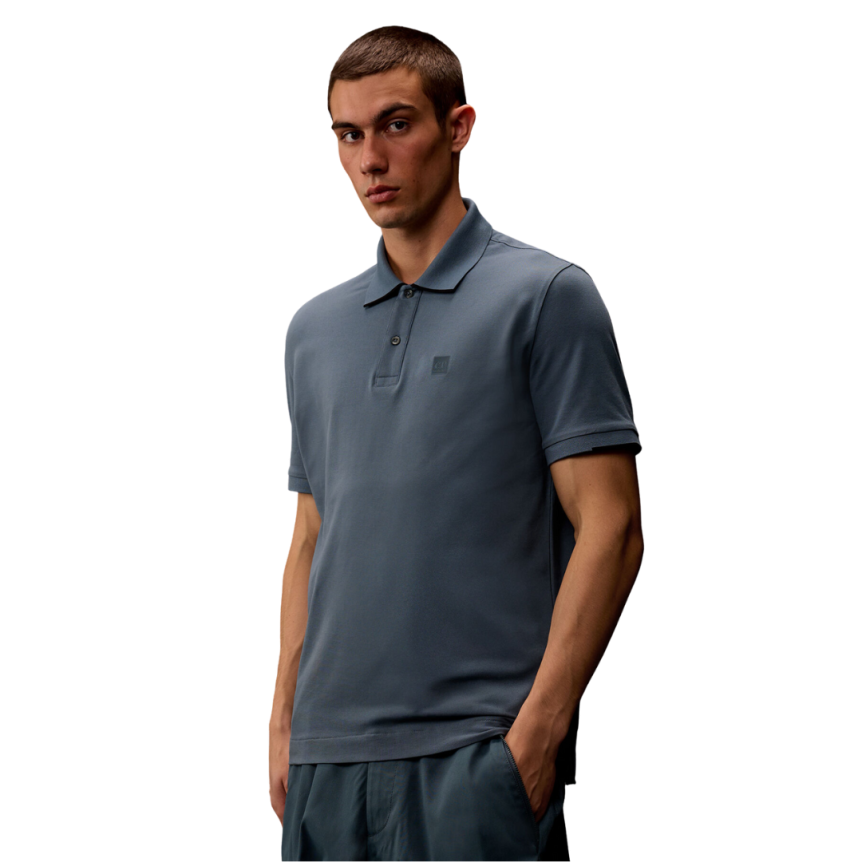 Polo CP COMPANY coton piqué stretch bleu gris Metropolis Collection