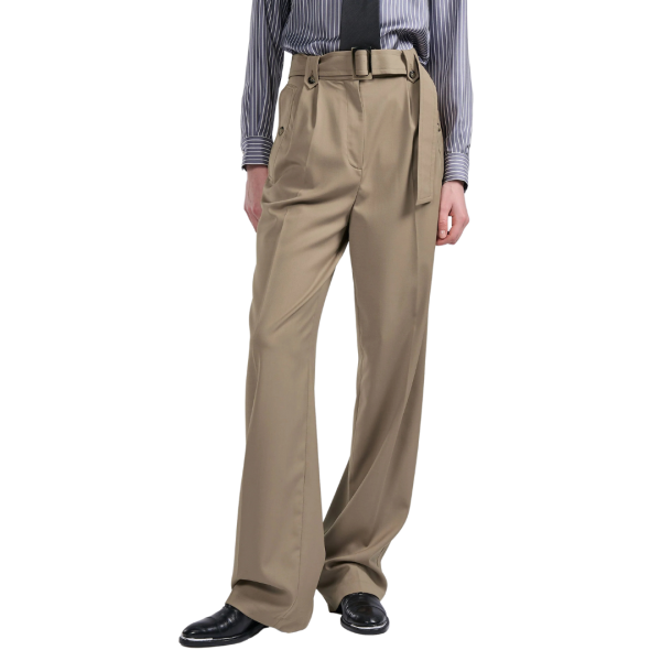 Pantalon taille haute BARBARA BUI gabardine laine stretch camel ceinture poches