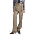 Pantalon taille haute gabardine laine stretch camel ceinture poches
